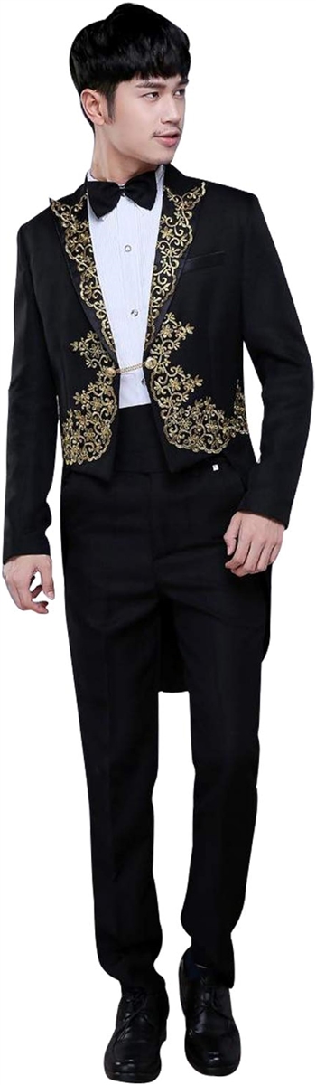 メンズ タキシード 衣装 貴族 コスプレ ハロウィン 仮装 ジャケット 4点セット XLサイズ( ブラック,  XL)