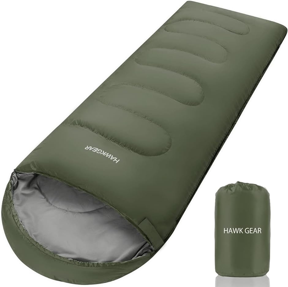 寝袋 シュラフ キャンプ アウトドア 簡易防水 オールシーズン 軽量タイプ( カーキ（軽量タイプ）)