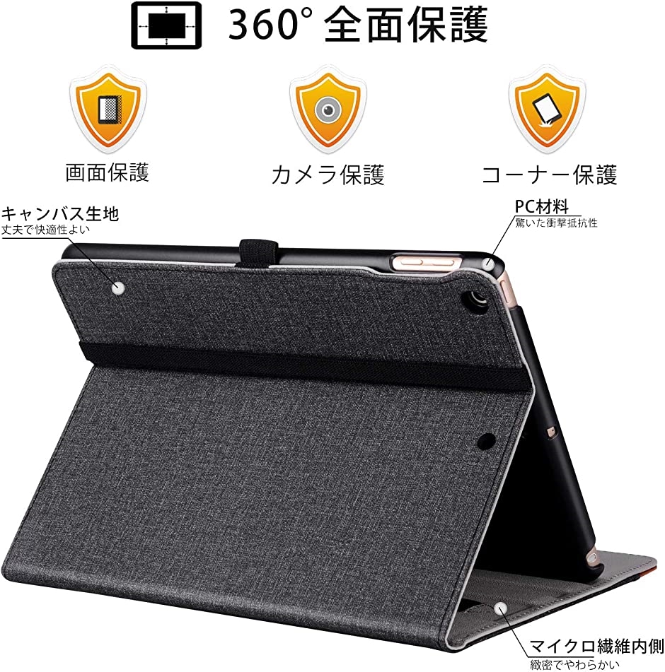 Ztotop iPad 10.2 ケース 第七世代 高級PUレザー製 ペンシル収納 ポケット付き(デニムブラック, 10.2インチ)｜horikku｜02