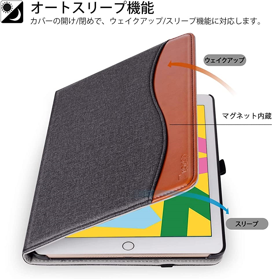 Ztotop iPad 10.2 ケース 第七世代 高級PUレザー製 ペンシル収納 ポケット付き(デニムブラック, 10.2インチ)｜horikku｜03