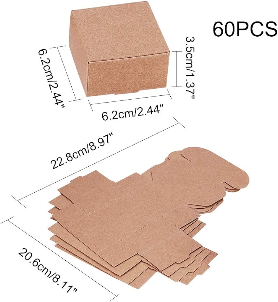 ギフトボックス クラフト紙製 無地 組立て式 60個セット キャンディボックス 6.2x6.2x3.5cm( 木の色 60個セット)｜horikku｜02