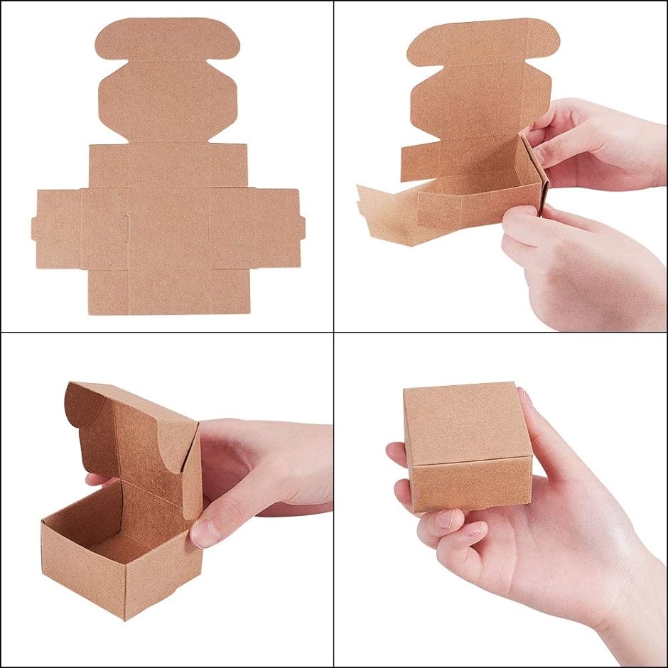 ギフトボックス クラフト紙製 無地 組立て式 60個セット キャンディボックス 6.2x6.2x3.5cm( 木の色 60個セット)｜horikku｜03