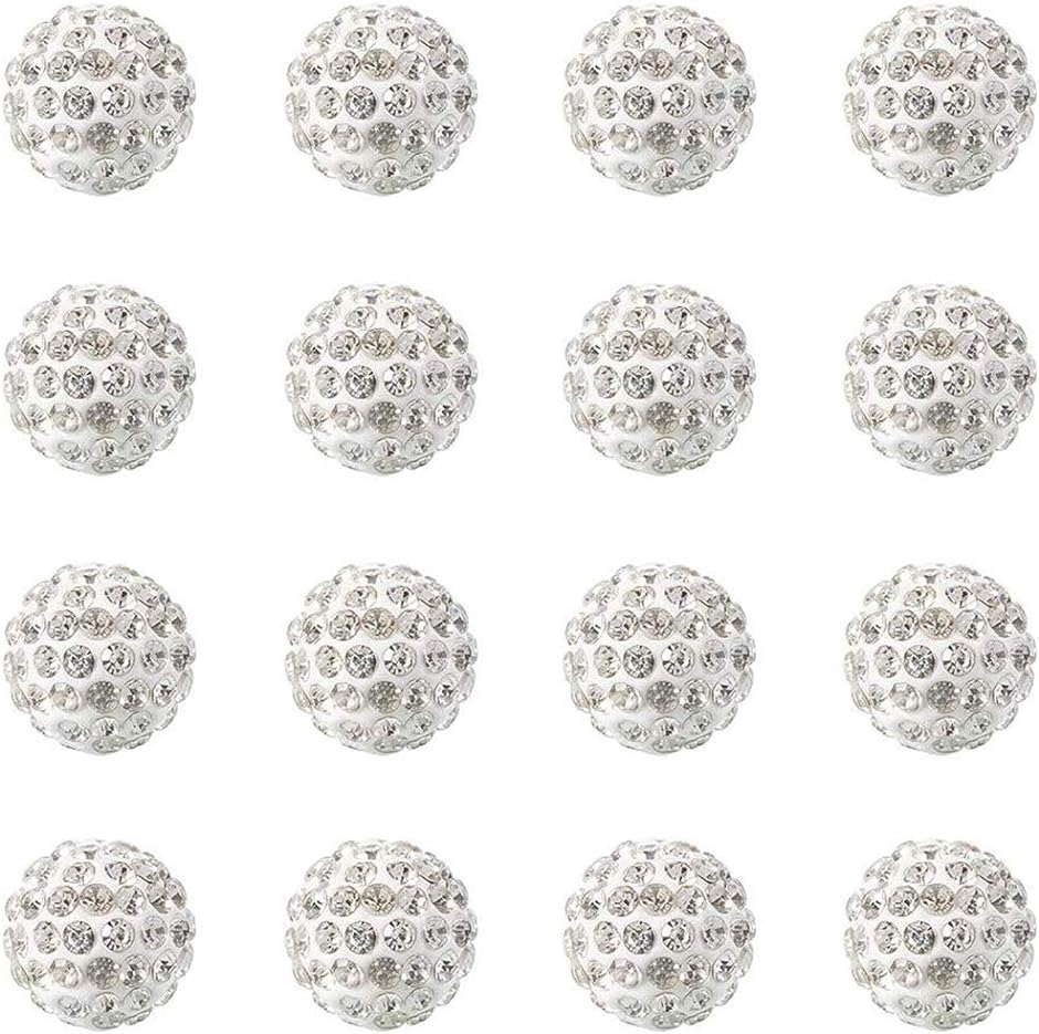 約100個 ラインストーン ビーズ ボールビーズ 樹脂 粘土 アクセサリー ジュエリー ペンダント DIY用 手芸材料( ホワイト)