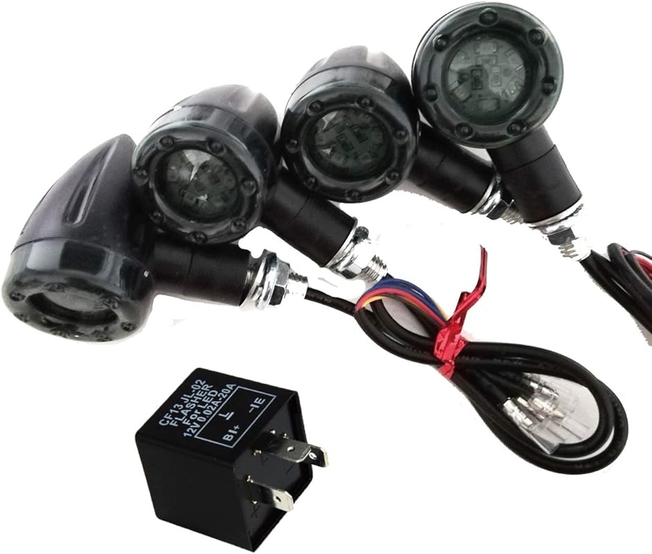 バイク LED ウインカー 汎用 前後 左右 4個セット ブレーキランプ 連動 リレー付( 3ピンタイプ)｜horikku
