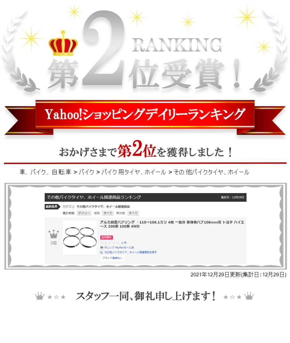 専用です　購入不可 アルミ鍛造ハブリング ＊110⇒106.1ミリ 4枚 一台分 車体側ハブ106mm用