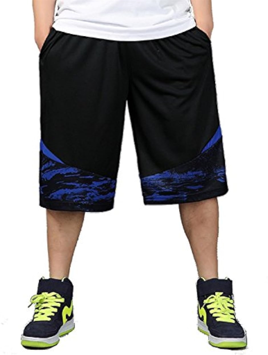バスケパンツ 大きいサイズ バスパン 幅広 ワイドハーフパンツ メンズ(ブルー, XL)