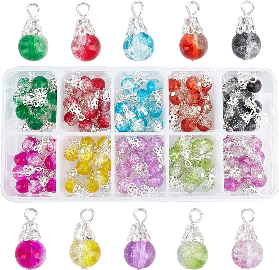 約100個/箱 10色 ガラスビーズ クラックビーズ 透明 ラウンド 透かし