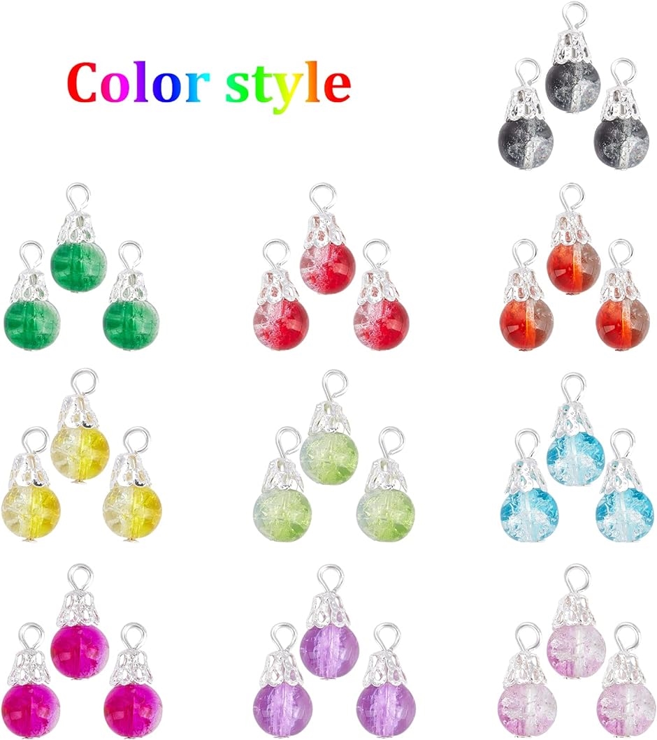 約100個/箱 10色 ガラスビーズ クラックビーズ 透明 ラウンド 透かし