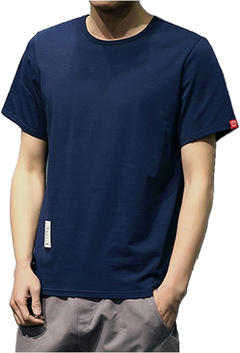 メンズ Tシャツ 半袖 無地 クルーネック シンプル カジュアル カットソー タグ ラフ インナー( ネイビー,  M)｜horikku