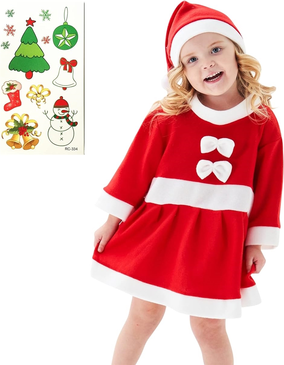 女の子用 サンタ コスチューム コスプレ 衣装 クリスマス ボディシール 付き2点セット S309( 80cm)｜horikku