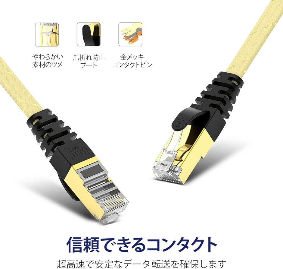 CAT7準拠STP 高速LANケーブル 10Gbps/600MHz 10G通信 フラットインターネットケーブル MDM( ゴールド,  15M)｜horikku｜03