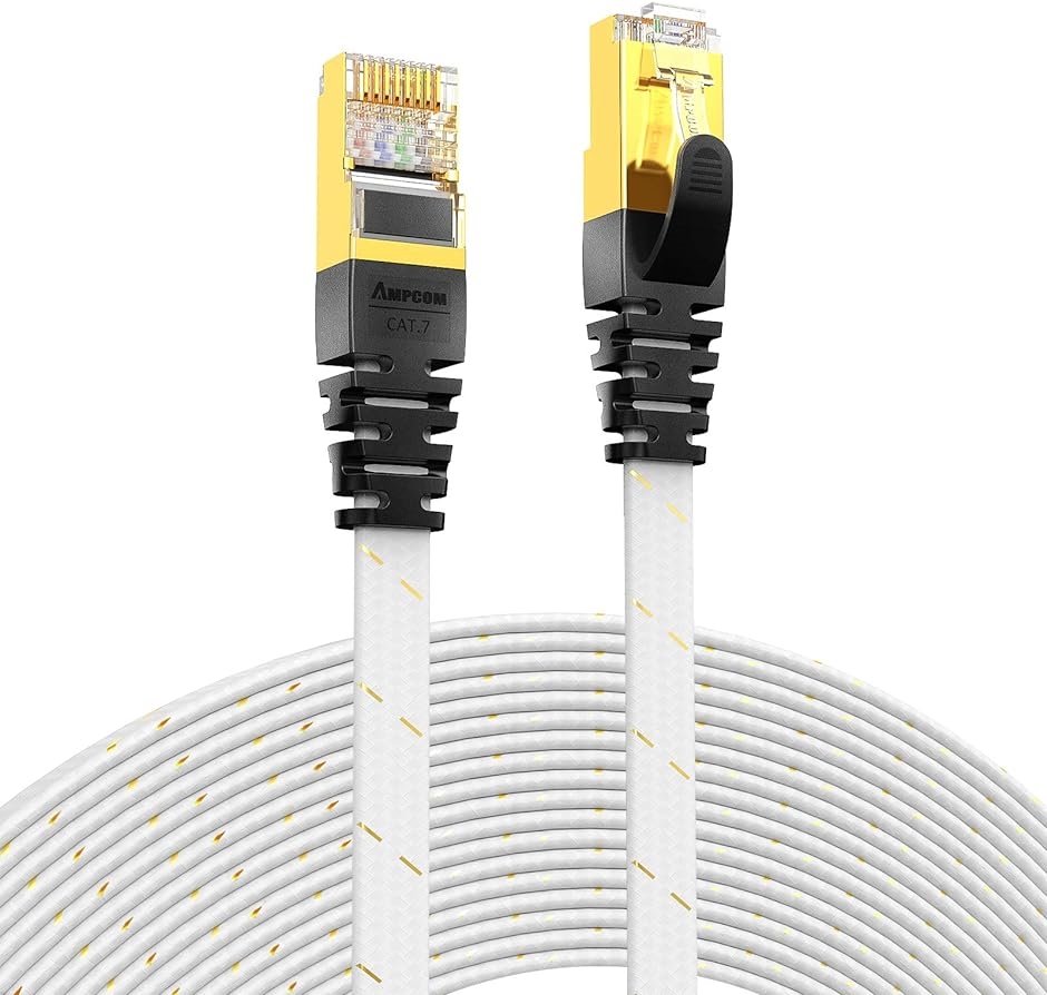 CAT7準拠STP 高速LANケーブル 10Gbps/600MHz RJ45 フラットインターネットケーブル( ホワイト,  10M)｜horikku