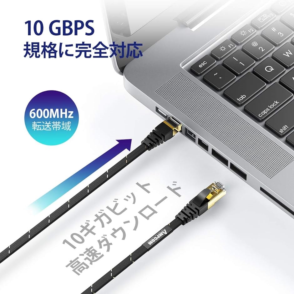 CAT7準拠STP 高速LANケーブル 10Gbps/600MHz RJ45 フラットインターネットケーブル MDM( ブラック,  10M)｜horikku｜02