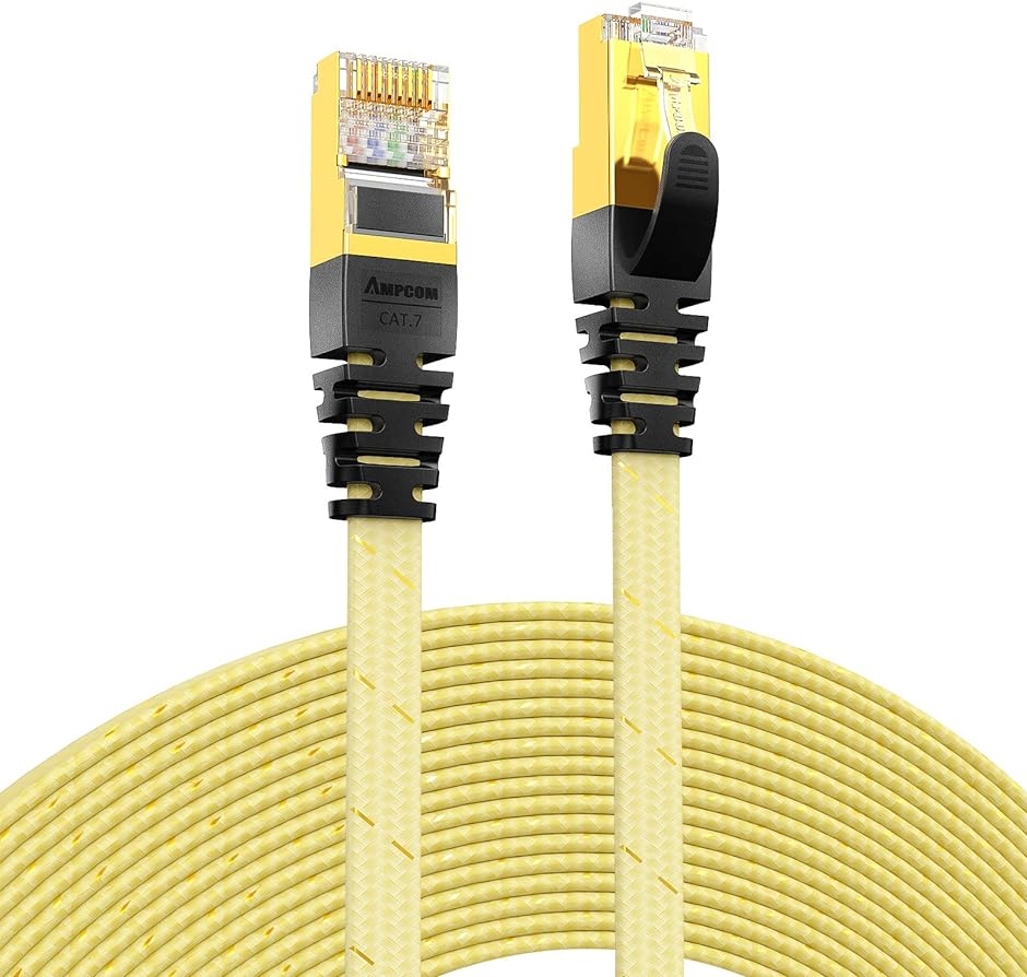 CAT7準拠STP 高速LANケーブル 10Gbps/600MHz RJ45 フラット インターネットケーブル MDM( ゴールド,  2M)｜horikku