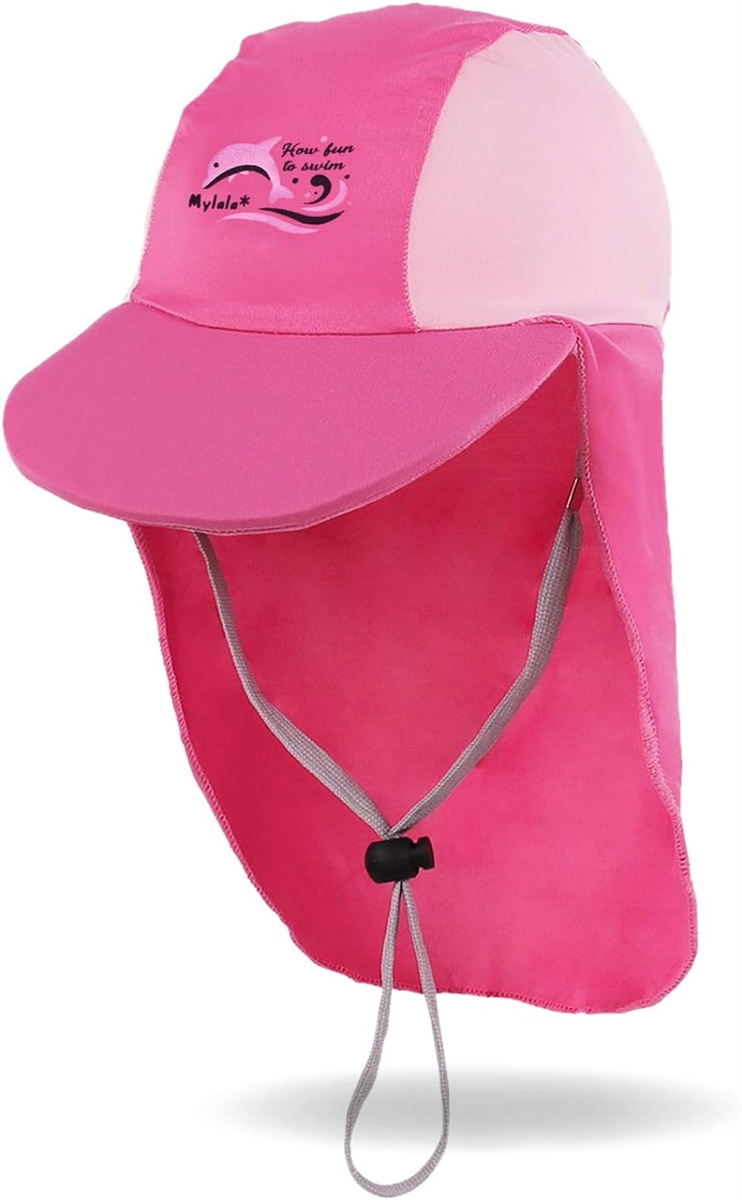 日よけ付き帽子 こども キッズ UV 供 用 水泳 キャップ 子供 ベビー 水着 UV帽子 たれ付 8-14歳( ピンク,  L)