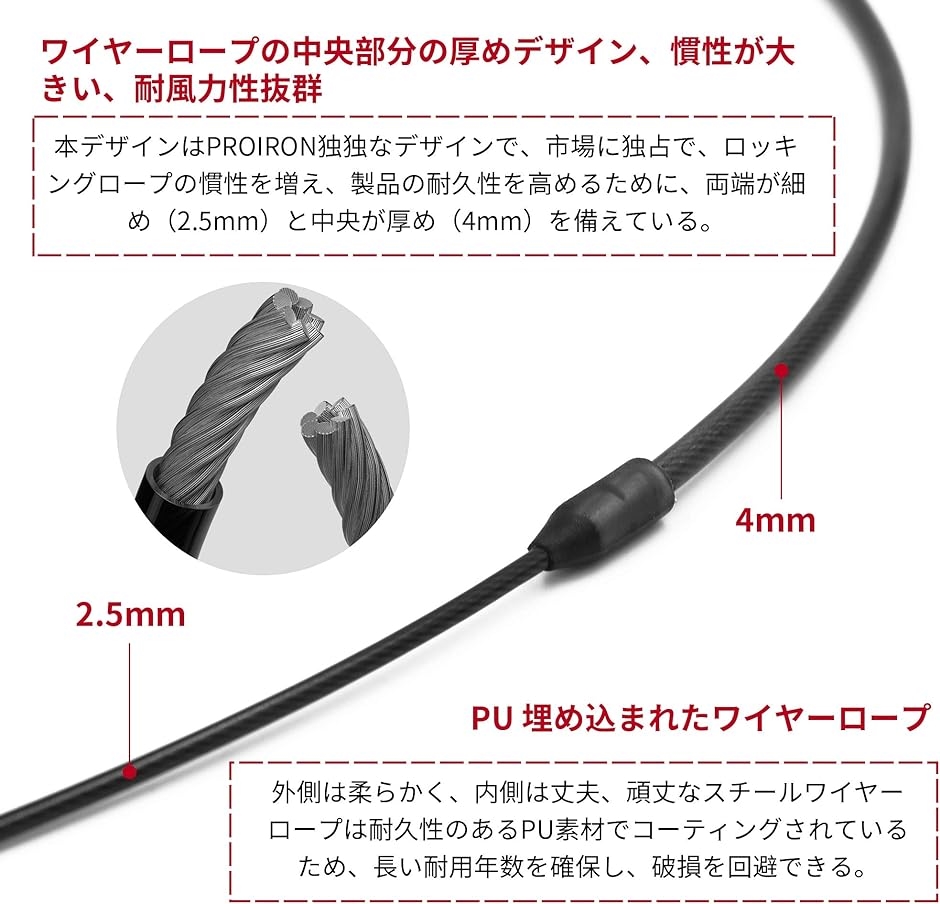 なわとび 縄跳び トレーニング用 フィットネス 消費カロリー ジャンプロープ 競技用 練習用 高速回転 収納袋付 MDM( ブラック,  3M)｜horikku｜03