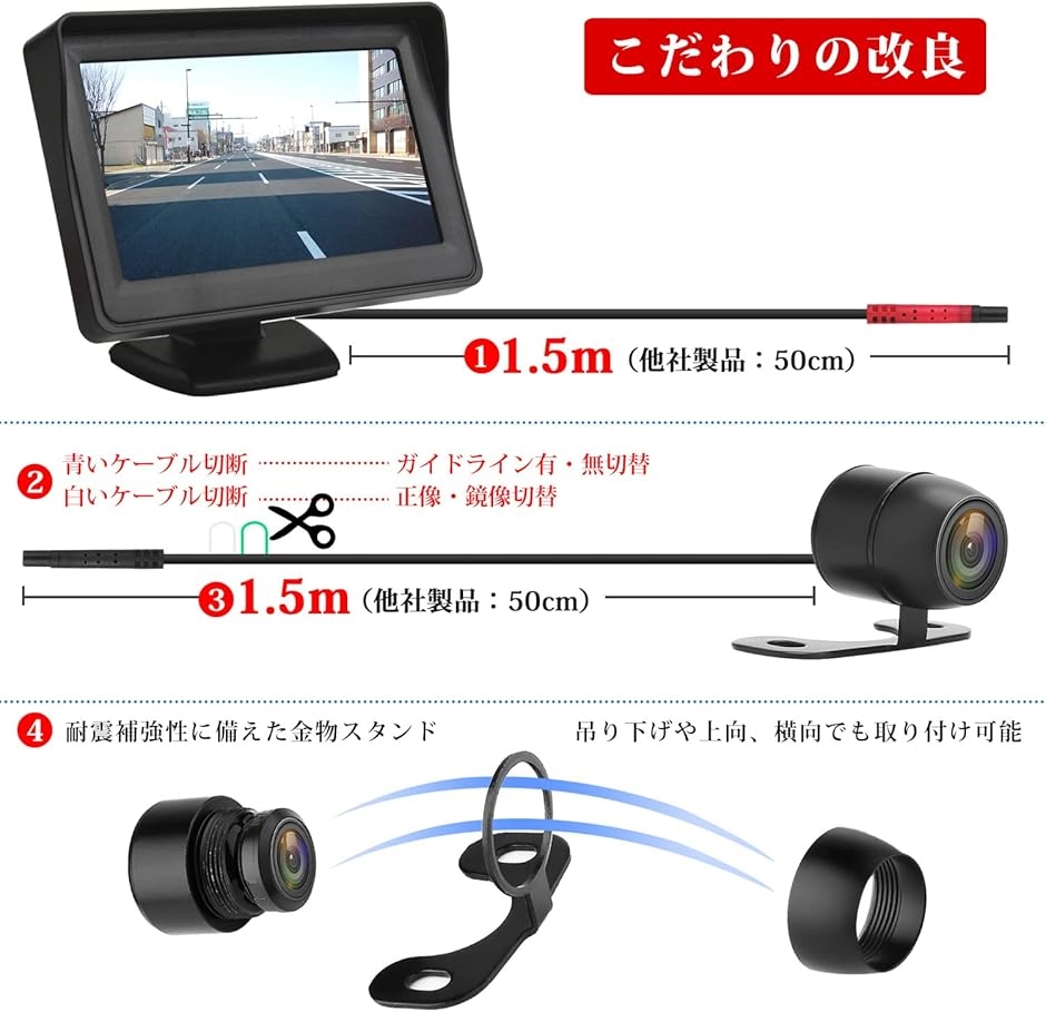 4.3インチLCDモニター バックカメラセット フロントカメラ兼用 リア