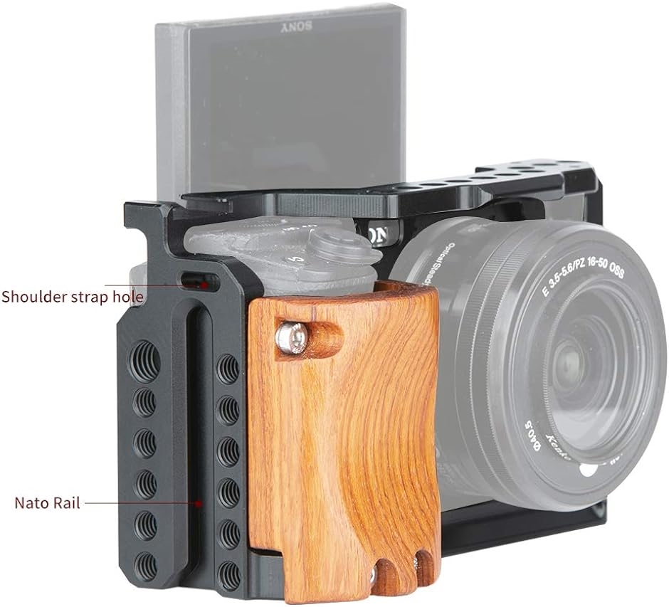 カメラケージ 木製ハンドル付き DSLR 装備 軽量 取付便利 耐久性 −110 MDM( 黒い)｜horikku｜04