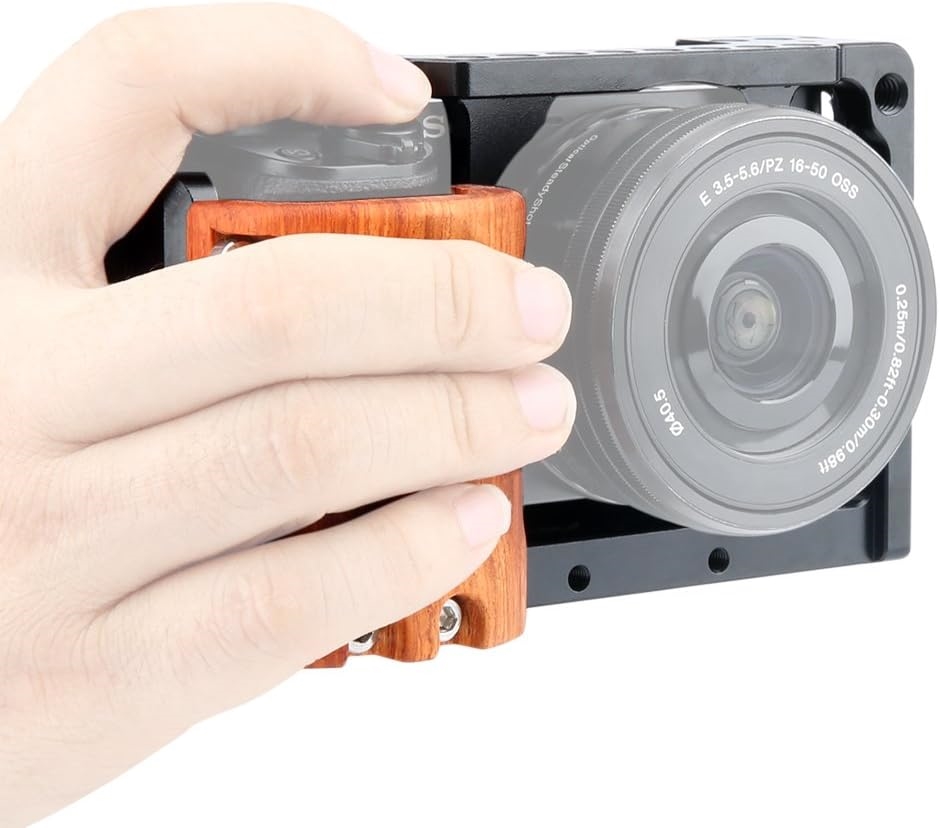 カメラケージ 木製ハンドル付き DSLR 装備 軽量 取付便利 耐久性 −110 MDM( 黒い)｜horikku｜06