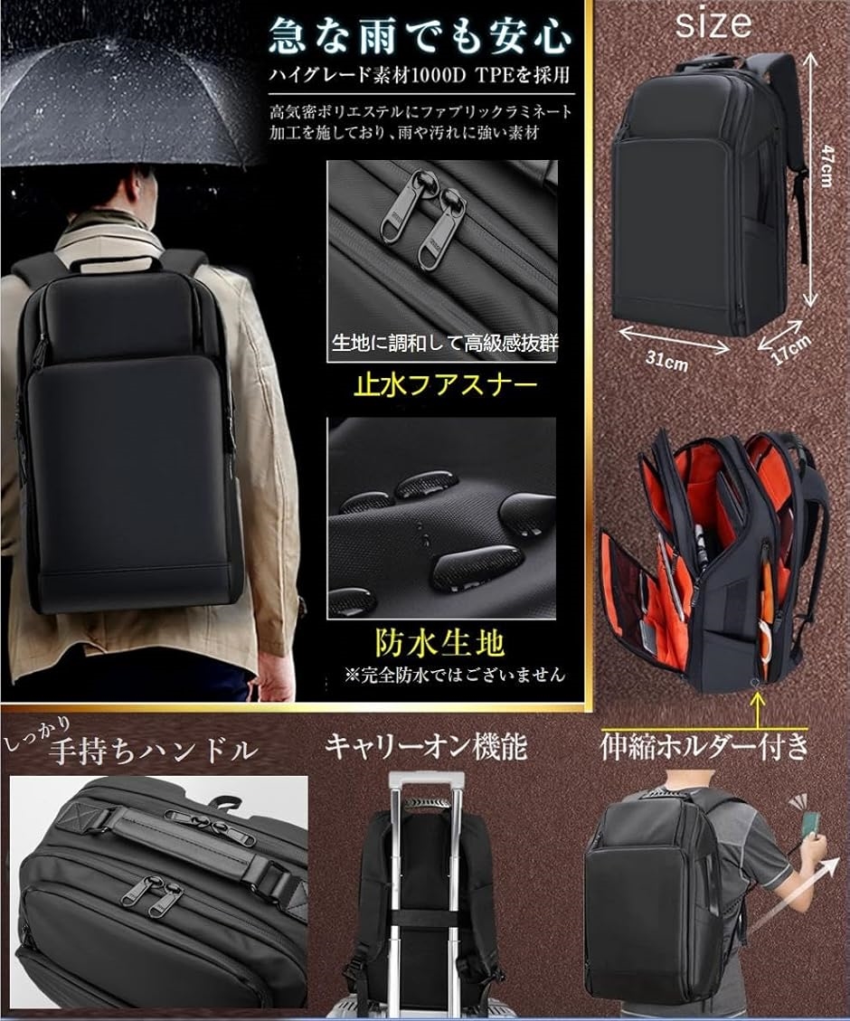 リュック メンズ ビジネス リュックサック スクエア 大容量 旅行用 PC 