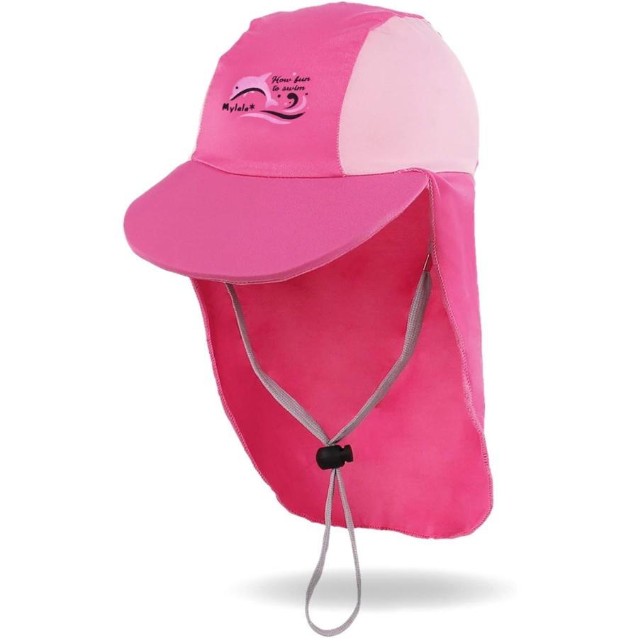 日よけ付き帽子 こども キッズ UV フラップキャップ スイムキャップ UVカット 水泳帽 日焼け防止 たれ付( ピンク, M) スイムキャップ 