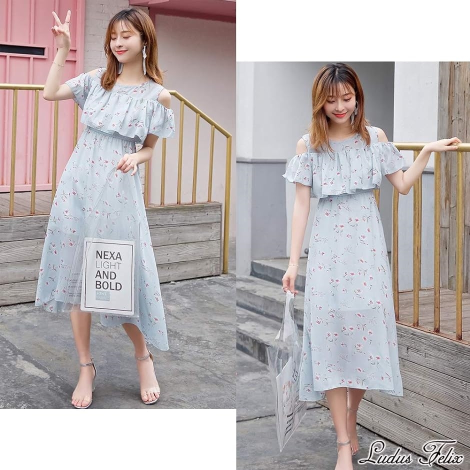 ワンピース レディース 夏 シフォン オフショルダー フリル 透け
