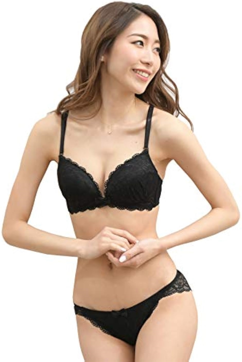 レディース ブラジャー ショーツ 勝負 下着 上下 セット ノンワイヤー 女性 レース(ブラック,  XL) | ブランド登録なし