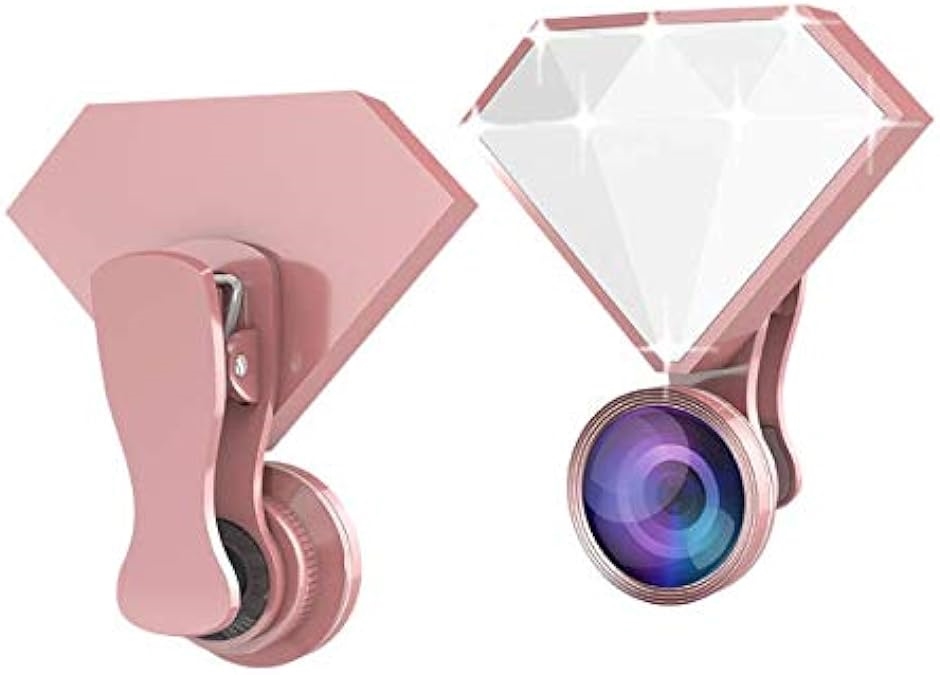 スマホレンズ iPhone/Andriod 全機種対応 自撮りライト ９段階の明るさ調節付き 185° 魚眼レンズ 150°( ピンク)｜horikku