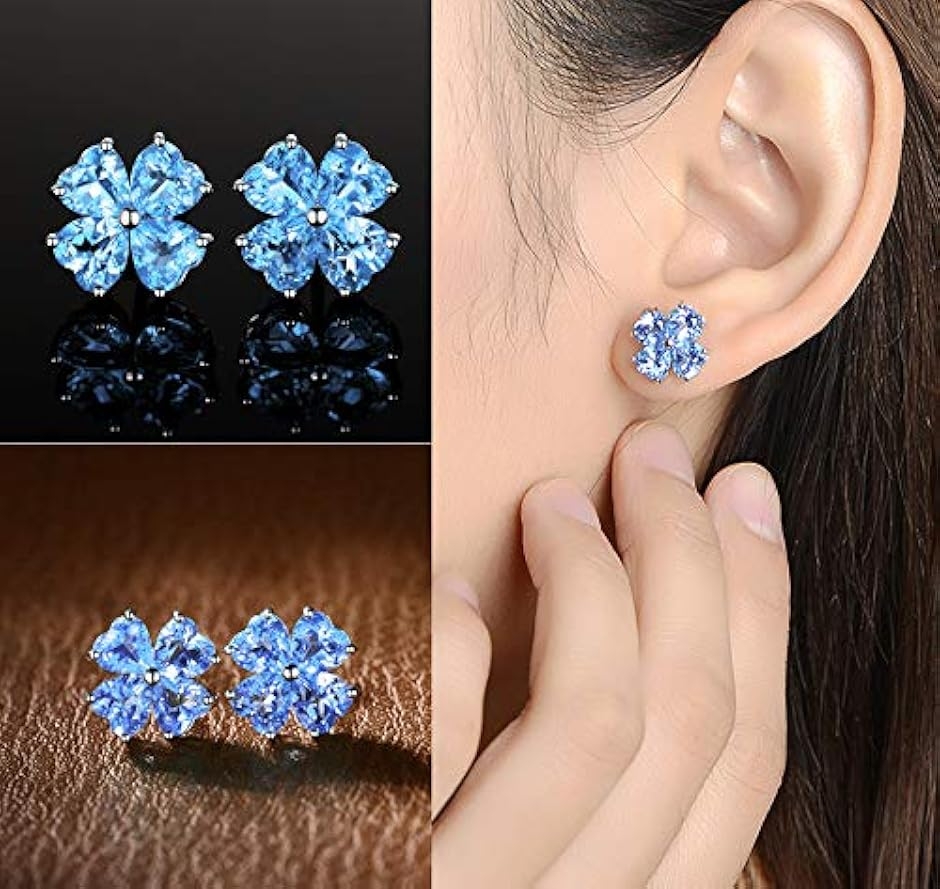 幸運四つ葉のクローバー 女性 6.4ct スイスブルー トパーズ 925純銀製