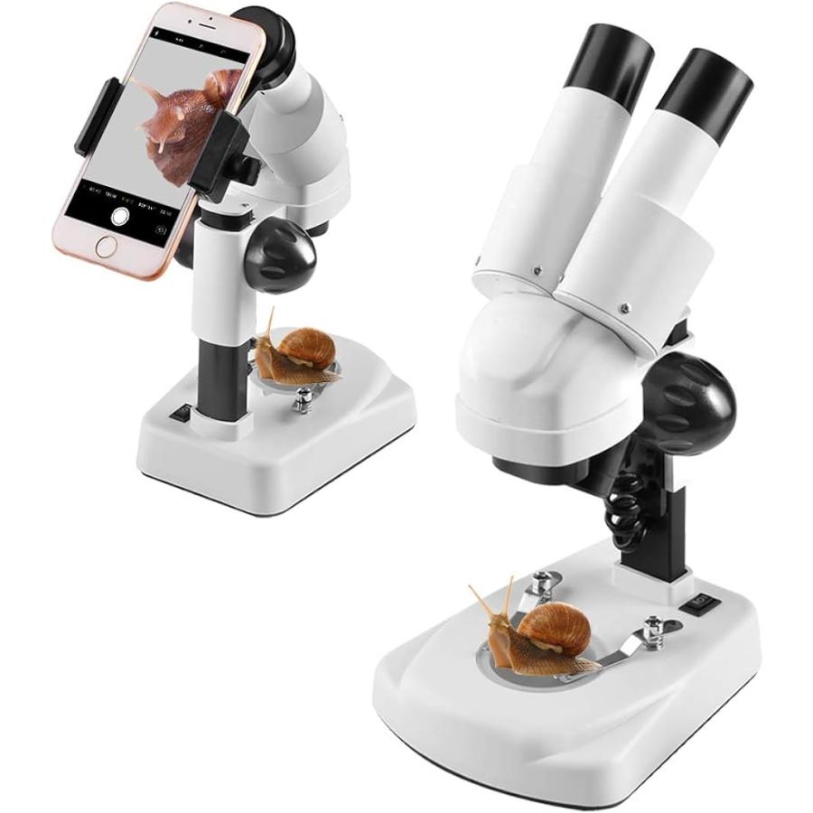 20X-40X双眼タイプ実体顕微鏡ー学生、子供、初心者用、LED光源双眼鏡実験室用顕微鏡、顕微鏡を記録するスマートフォンアダプターを付きます。