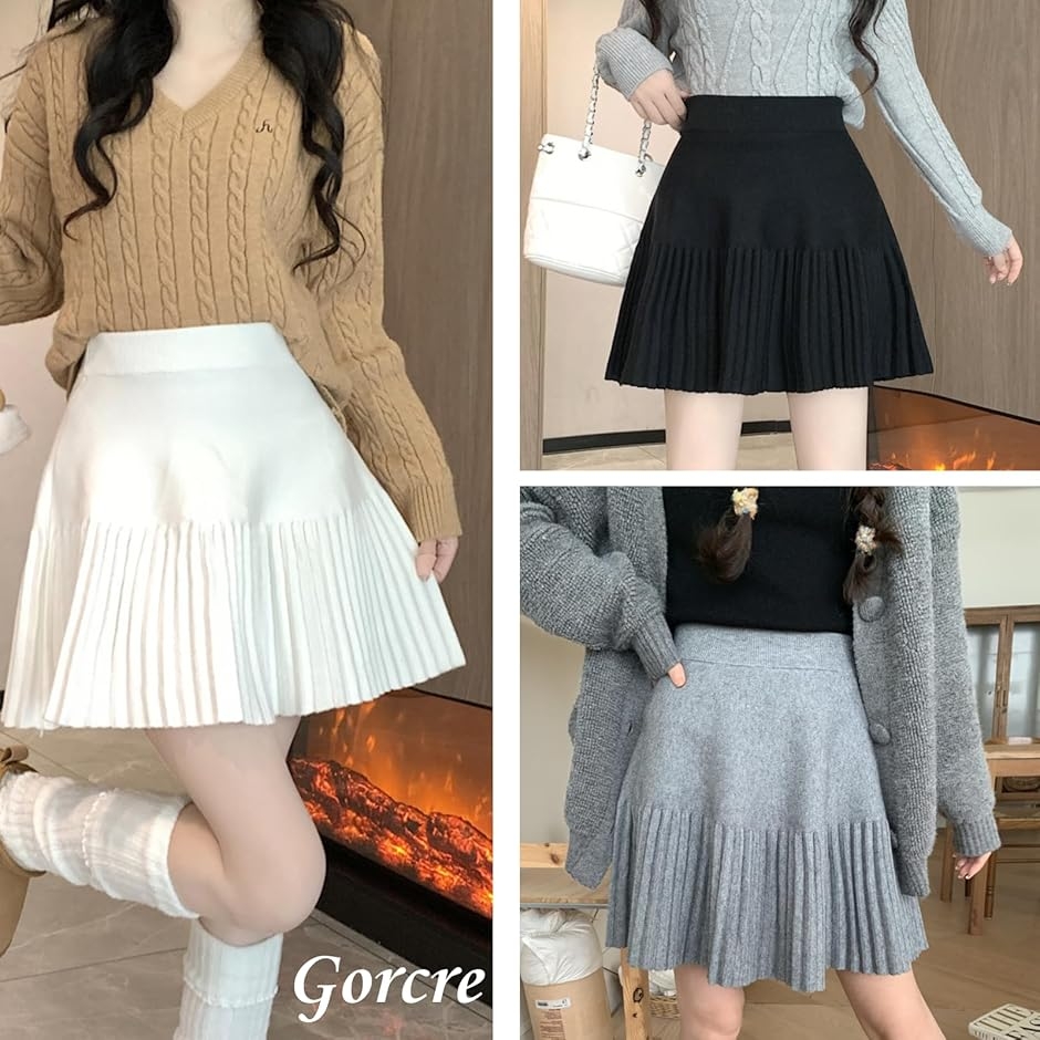 ニット ミニスカート レディース プリーツ 台形 Aライン リブ
