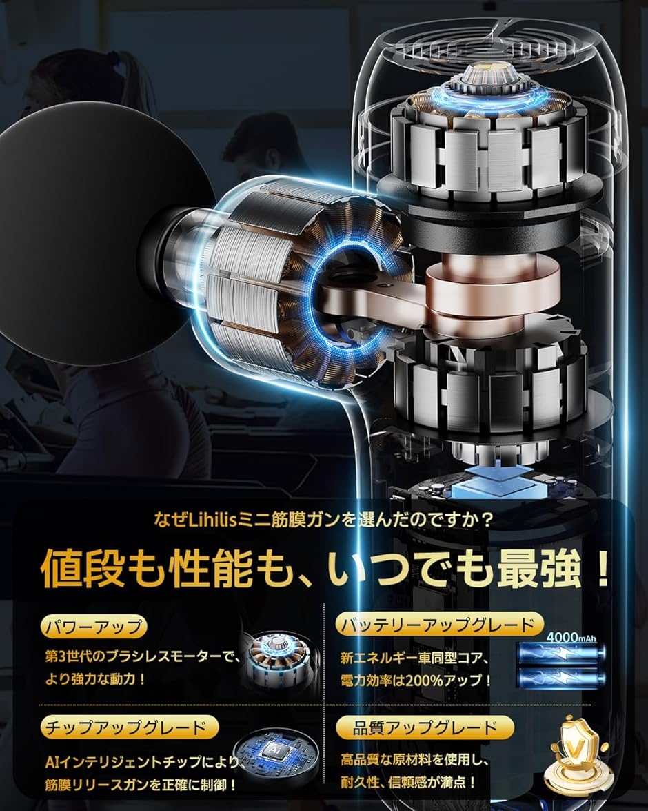 筋膜リリースガン Y3 Pro LOVEKA 業界最強版 電動 防水 強力 静音 筋膜リリースガン プロ監修 6段階超強力振動 AI自適応モード付き