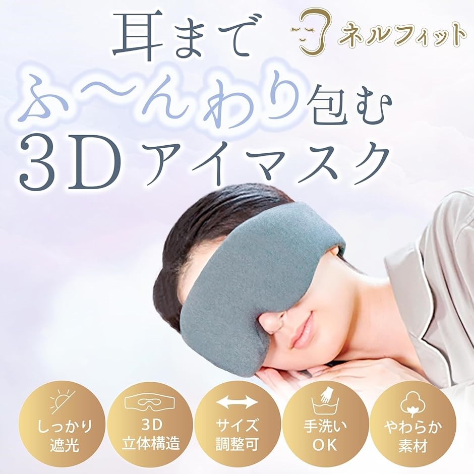 限定テラミプレミアムハーフケット アイマスク付き(ゼブラ柄) ネルフィット 耳までふ〜んわり包む立体型3Dアイマスク 睡眠用