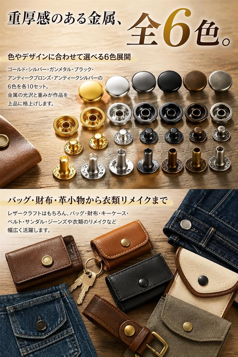 バネホック ジャンパーホック かしめ 留め具 金属 ボタン 工具付き 60 
