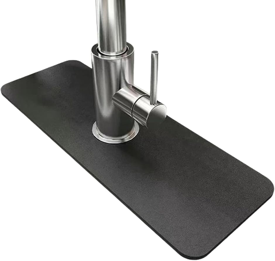 水切りマット 吸水マット キッチン 蛇口 吸水リング 水捌け 蛇口まわり 14x61cm ブラック(ブラック)