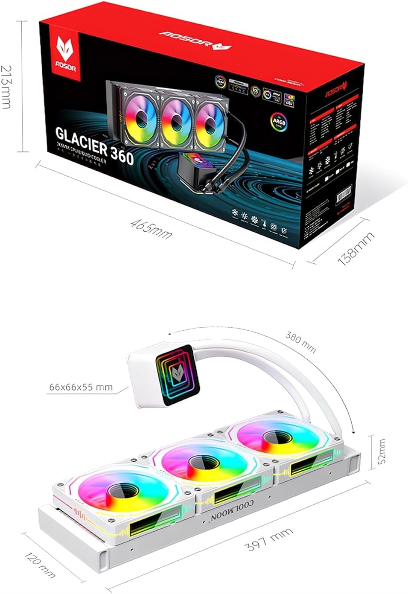 AOSOR 簡易水冷クーラー 360mm インフィニティ―ミラー CPUクーラー LED