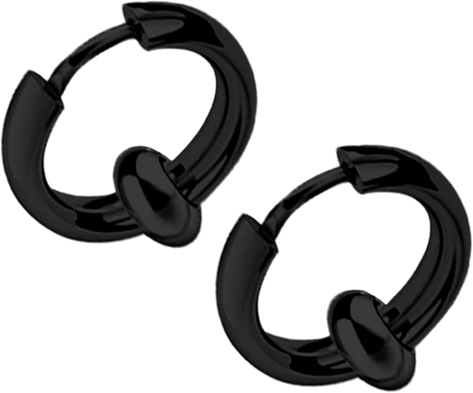 Yahoo! Yahoo!ショッピング(ヤフー ショッピング)ピアス リング リングピアス フープピアス メンズ レディース 片耳 両耳 ２個セット（ブラック,  16mm）