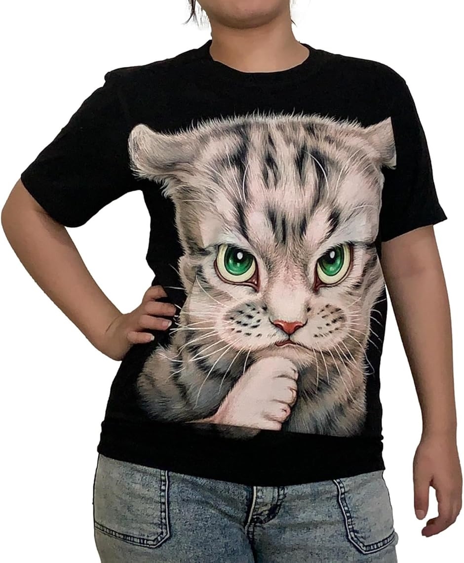 3177　ネコ　猫　アニマル　ビッグプリント　半袖　Tシャツ　白 3177 ネコ 猫 アニマル ビッグプリント 半袖 Tシャツ 白 - メルカリ