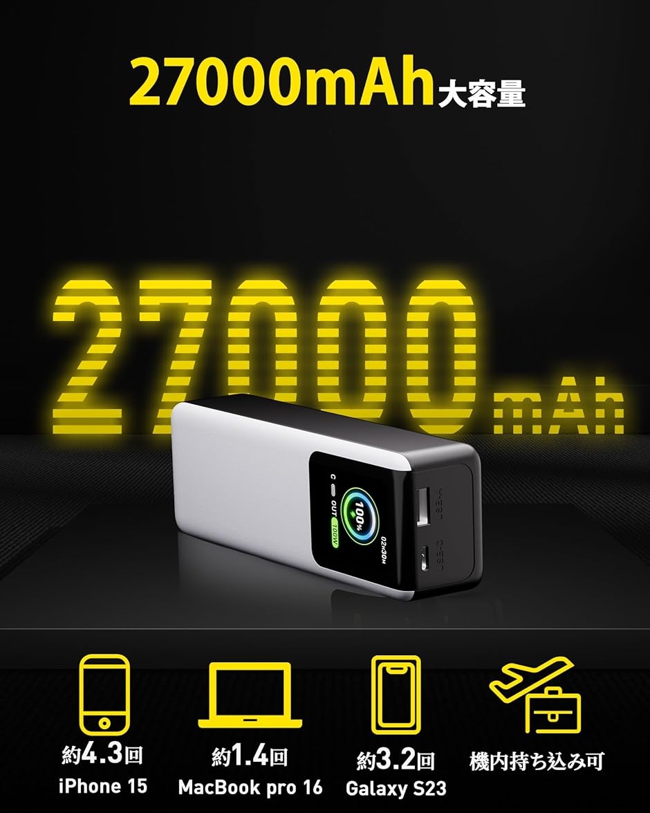モバイルバッテリー 軽量 大容量 27000mah PD3.0 100W高出力 モバイルバッテリー 大容量 急速充電 27000mah 100W高出力 PD3.0