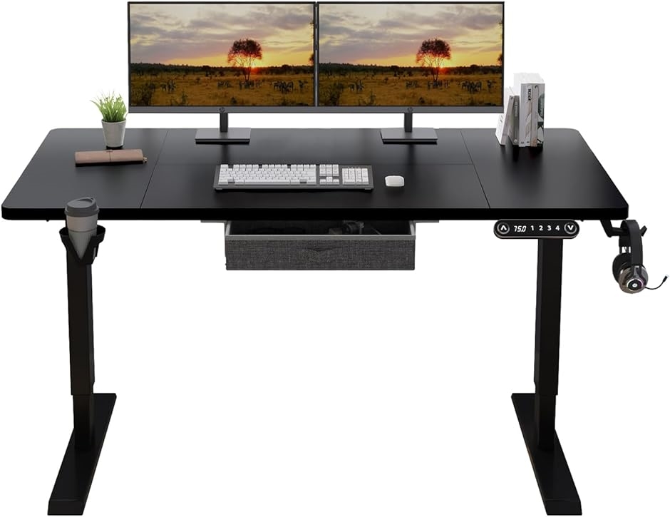 【美品】昇降機能付き　PCデスク 昇降デスク L字パソコンデスク 電動昇降式デスク幅140CMx76CM