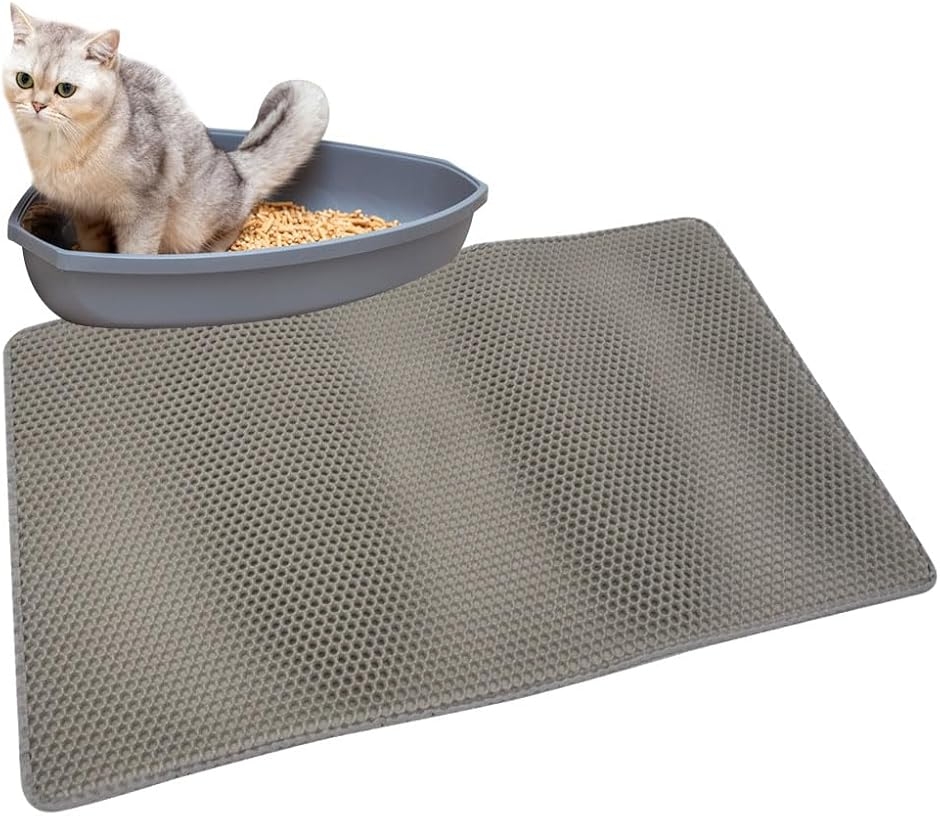 猫砂マット ペットシート 汎用性 飛散防止 2層 掃除しやすい 水洗い 90cmx60cm (グレー,  90cmx60cm)