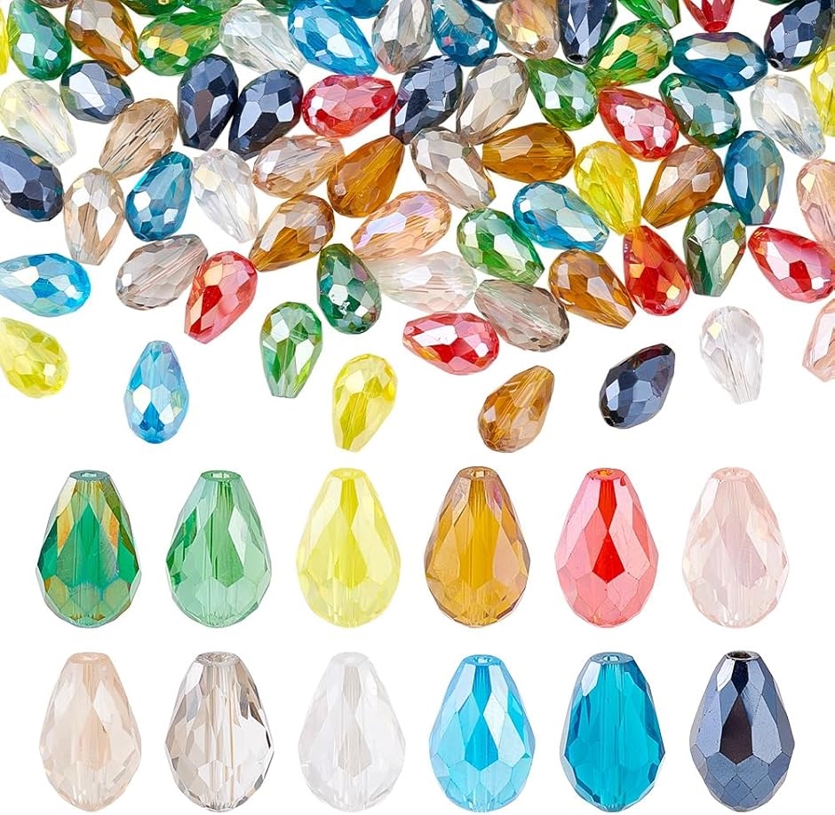 Yahoo! Yahoo!ショッピング(ヤフー ショッピング)180個 12カラー 10x15mm クリスタルガラスビーズ しずく型 ガラスチャーム アクセサリーパーツ DIY ギフト MDM（ 混合色）