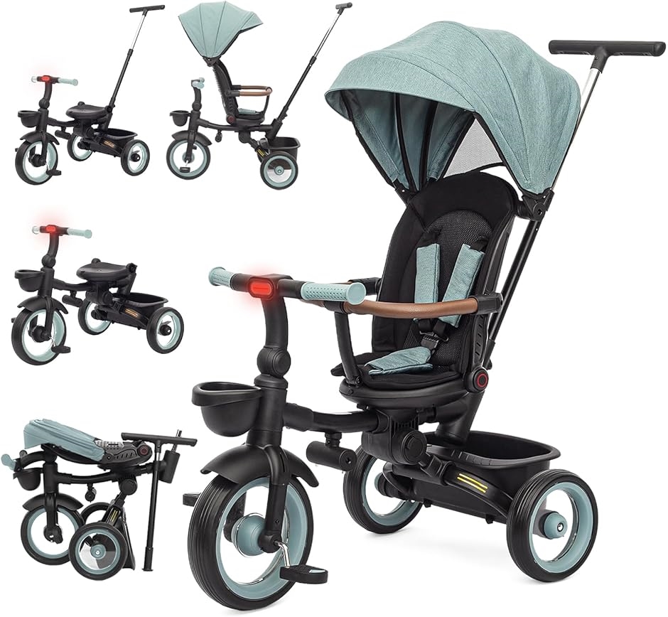 子供用 三輪車 7in1 手押し棒付き 折りたたみ グリーン 新品 子供用三輪車 7in1 折りたたみ 手押し棒 おしゃれ シートベルト付き