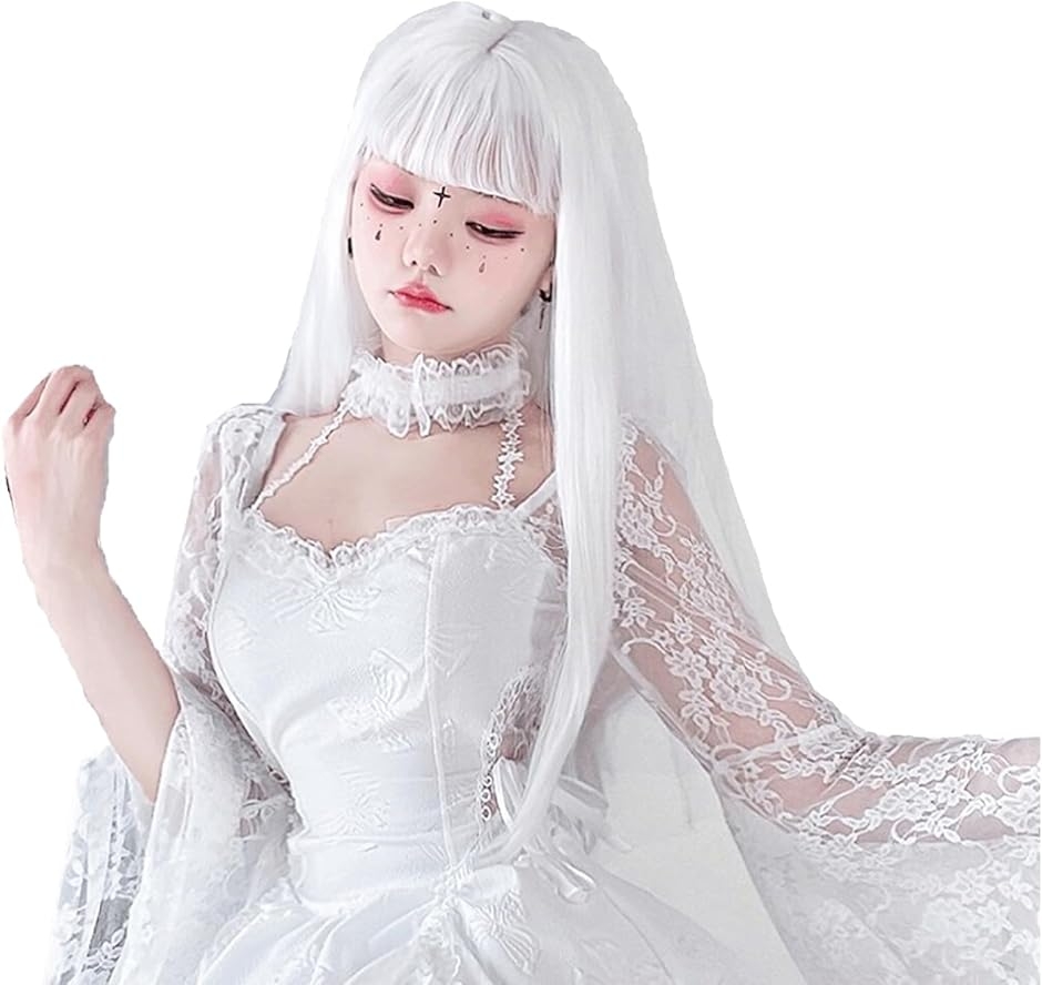 ウィッグ 白髪 かつら ストレート ロング 70cm フルウィッグ ネット