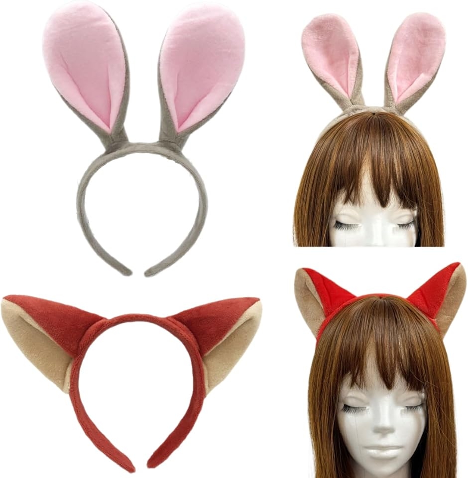 キツネ ウサギ 狐 (茶色、白,  キツネ: 高さ: 約17cm、幅: 約22cm / ウサギ: 高さ: 約26cm、幅: 約19cm)