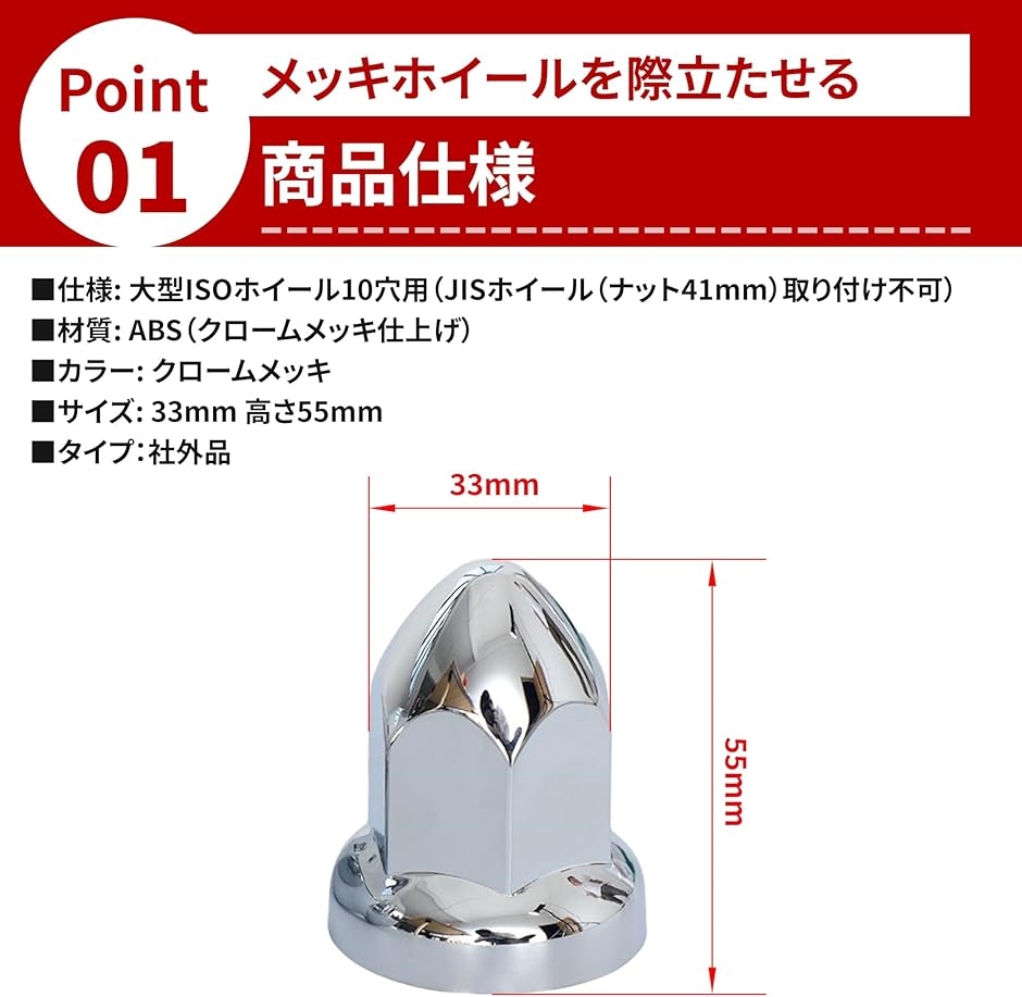 トンガリ ナットキャップ 33mm H60 ISO クロームメッキ ドレス