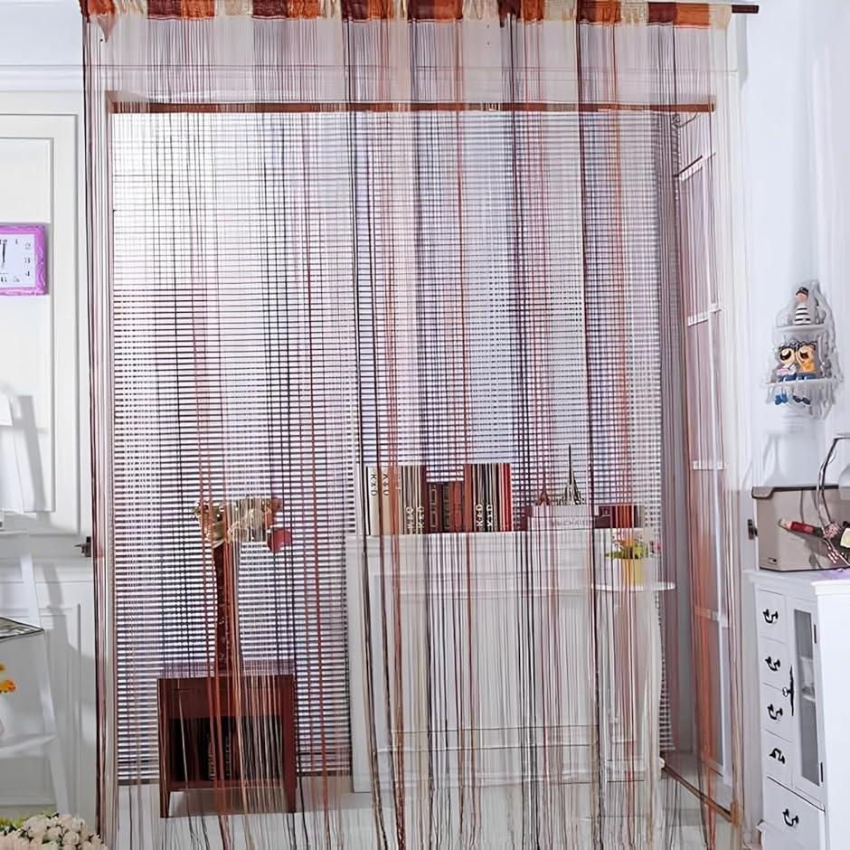 ストリングカーテン カラフル レインボー 2枚セット 目隠し 間仕切り(3色カーキ,  丈200 cm x 幅100 cm (2枚組)