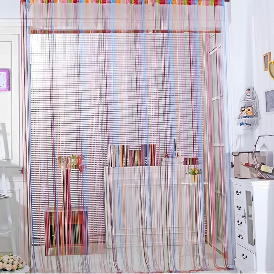 ストリングカーテン カラフル レインボー 2枚セット 目隠し(7色レインボー,  丈200 cm x 幅100 cm (2枚組)