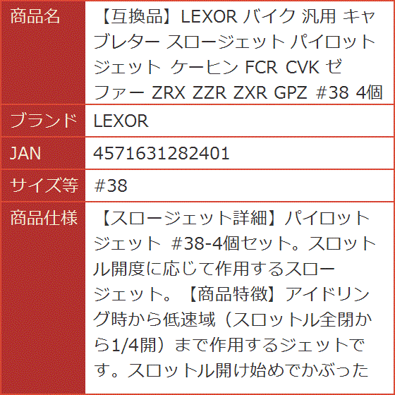 バイク 汎用 キャブレター スロージェット パイロットジェット