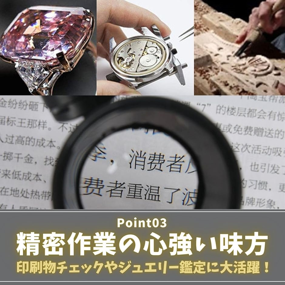 ヘッドルーペ 2個セット LEDライト付き 単眼 倍率15倍 拡大鏡 ハンズフリー 時計 宝石 研究 精密作業(ブラック,  ノーマル) | ブランド登録なし | 04